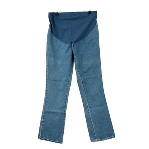 In Due Time Maternity Jeans Medium Wash Full Belly Panel Straight Leg Size 8